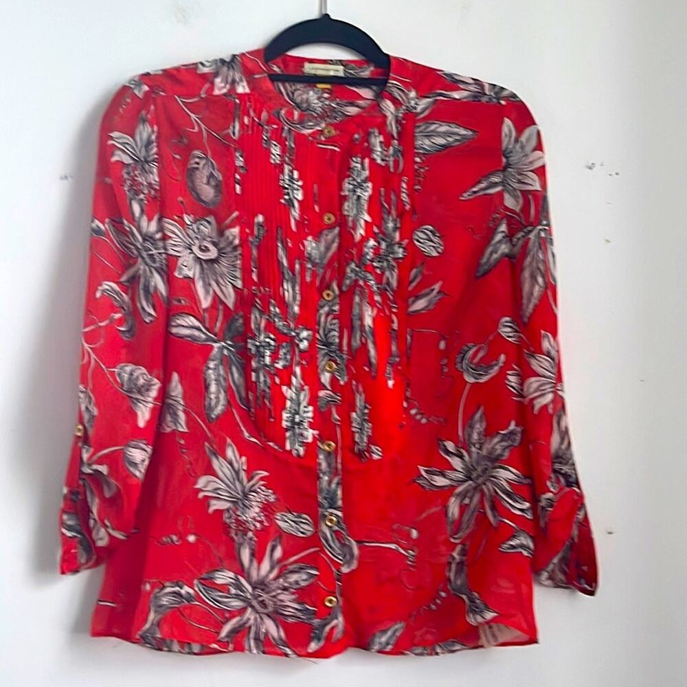 ANTHRO Leifsdottir 100% silk floral pintuck button down long sleeve blouse sz 2